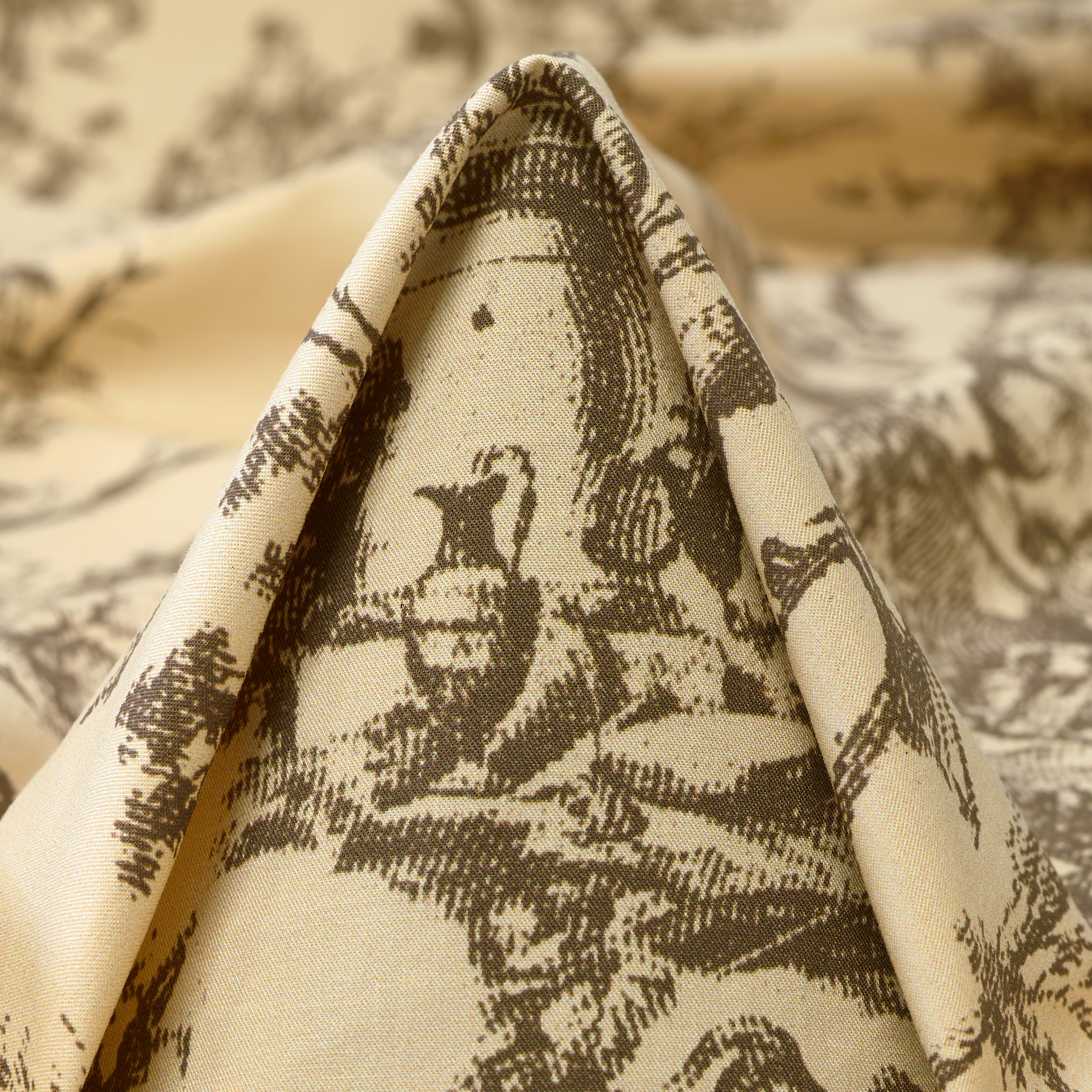 Poplin Cotton Toile de Jouy Antique White&Greige